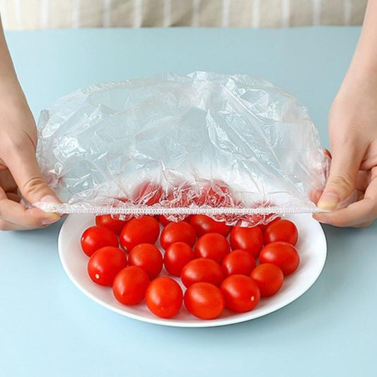 100pcs Disposable Elastic Food Covers – Stretchable Transparent Plastic Wraps for Bowls, Plates, Fruits & Vegetables – Dustproof & Food-Grade