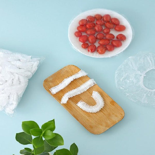 100pcs Disposable Elastic Food Covers – Stretchable Transparent Plastic Wraps for Bowls, Plates, Fruits & Vegetables – Dustproof & Food-Grade