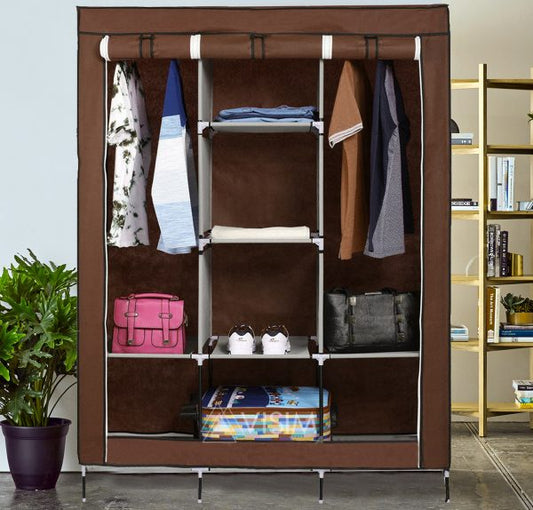 3-Door Fancy & Portable Foldable Closet Wardrobe Storage Organizer with Shelves – Multipurpose Fabric Wardrobe
