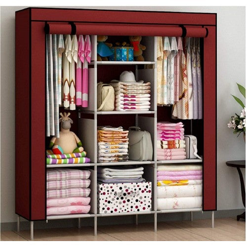 3-Door Fancy & Portable Foldable Closet Wardrobe Storage Organizer with Shelves – Multipurpose Fabric Wardrobe