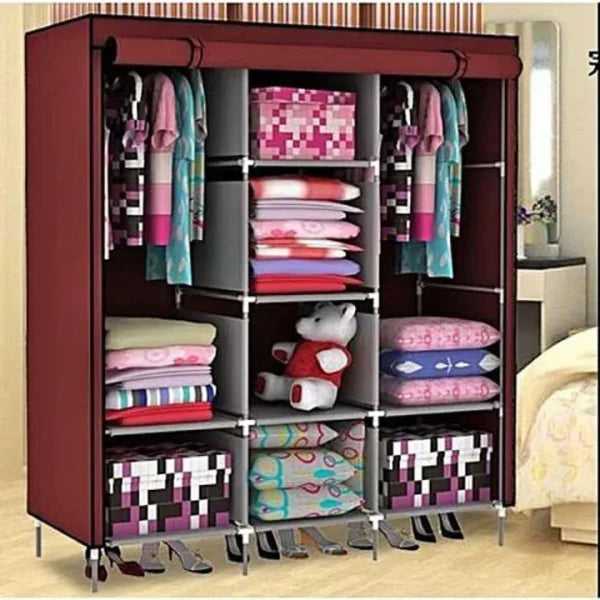 3-Door Fancy & Portable Foldable Closet Wardrobe Storage Organizer with Shelves – Multipurpose Fabric Wardrobe