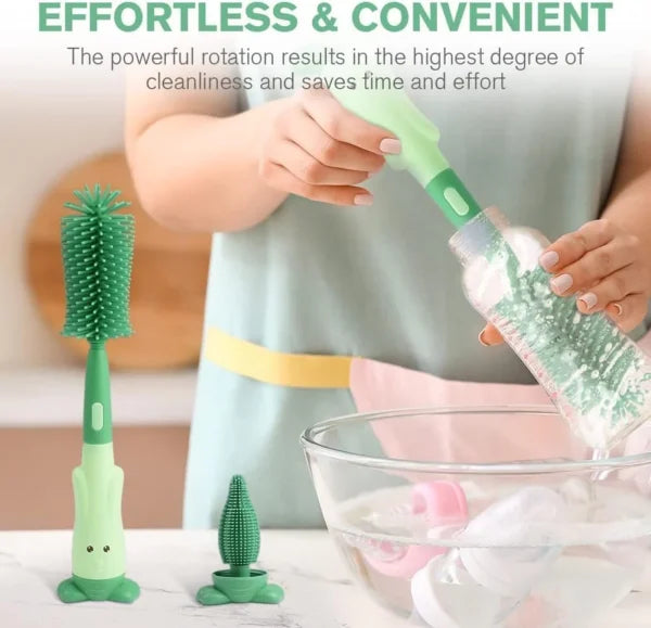 3-in-1 Silicone Baby Bottle Cleaning Brush Set – Bottle, Straw & Pacifier Cleaner | BPA-Free, Soft Bristles (Travel-Friendly)