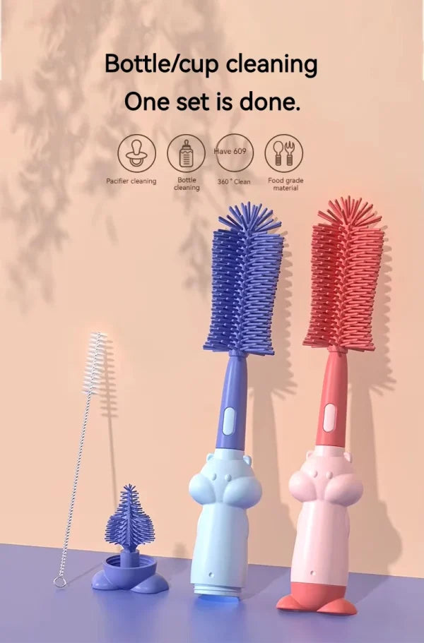 3-in-1 Silicone Baby Bottle Cleaning Brush Set – Bottle, Straw & Pacifier Cleaner | BPA-Free, Soft Bristles (Travel-Friendly)