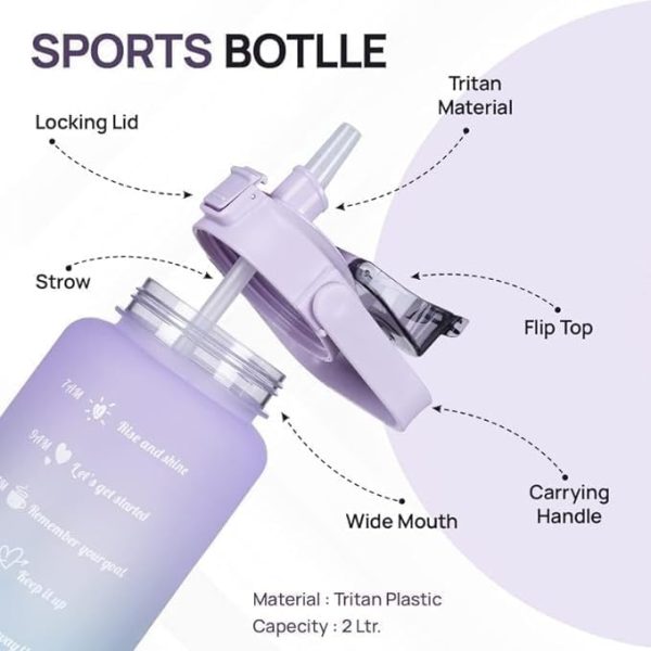 3-Pack Motivational Sports Water Bottles with Time Marker – Frosted Plastic, Leakproof, Straw Lid (Random Colors)