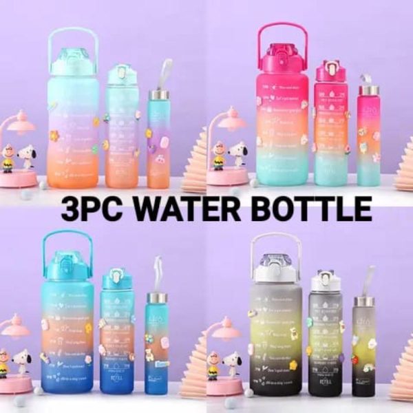 3-Pack Motivational Sports Water Bottles with Time Marker – Frosted Plastic, Leakproof, Straw Lid (Random Colors)
