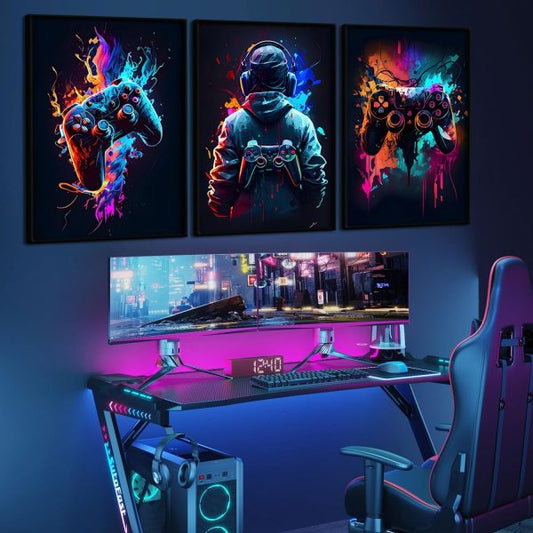 3pcs Cool Gaming Wall Art – Retro Video Game Sticky Phototiles Wall Frames