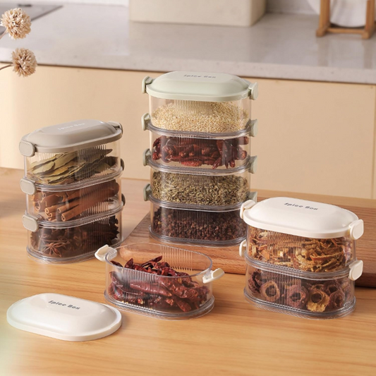 4-Layer Multi-Layered Acrylic Spice Storage Box – Airtight Seasoning Organizer for Kitchen, BBQ & Picnic (Random Color)