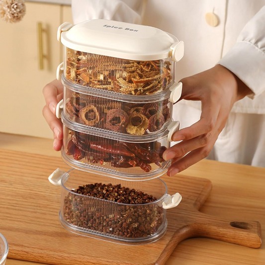 4-Layer Multi-Layered Acrylic Spice Storage Box – Airtight Seasoning Organizer for Kitchen, BBQ & Picnic (Random Color)