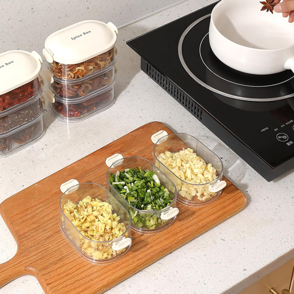 4-Layer Multi-Layered Acrylic Spice Storage Box – Airtight Seasoning Organizer for Kitchen, BBQ & Picnic (Random Color)