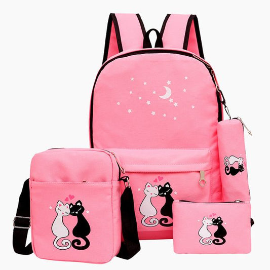 4-Piece School Backpack Set for Girls & Boys | Kids Canvas Bag with Lunch Bag, Pencil Case & Drawstring Gym Bag | 16-Inch