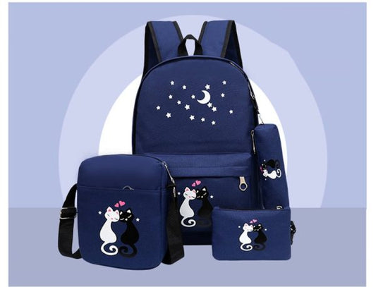 4-Piece School Backpack Set for Girls & Boys | Kids Canvas Bag with Lunch Bag, Pencil Case & Drawstring Gym Bag | 16-Inch