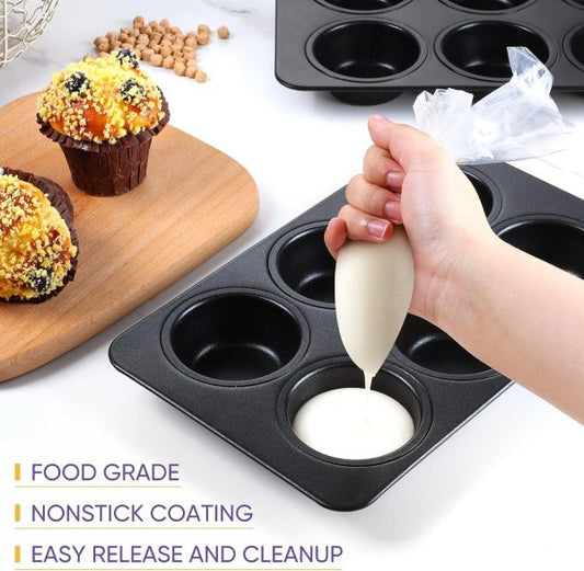 6-Cup Non-Stick Muffin & Cupcake Pan – Heavy-Duty Carbon Steel Baking Tray for Cakes, Mini Pies & More