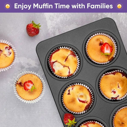 6-Cup Non-Stick Muffin & Cupcake Pan – Heavy-Duty Carbon Steel Baking Tray for Cakes, Mini Pies & More