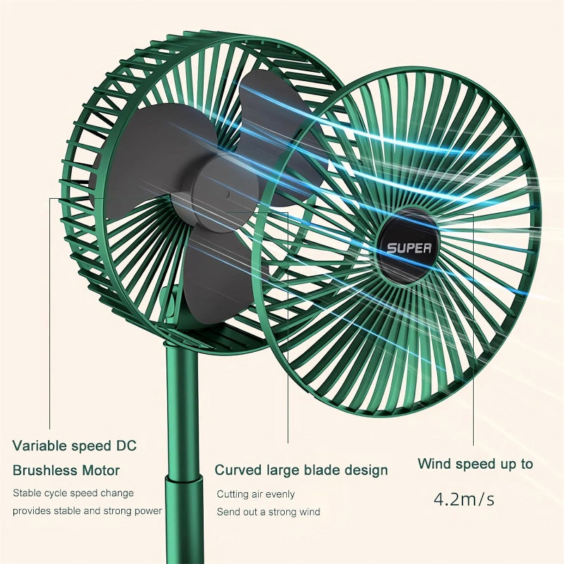 Portable Foldable USB Rechargeable Fan – 3-Speed, 180° Adjustable, Ultra-Quiet Cooling