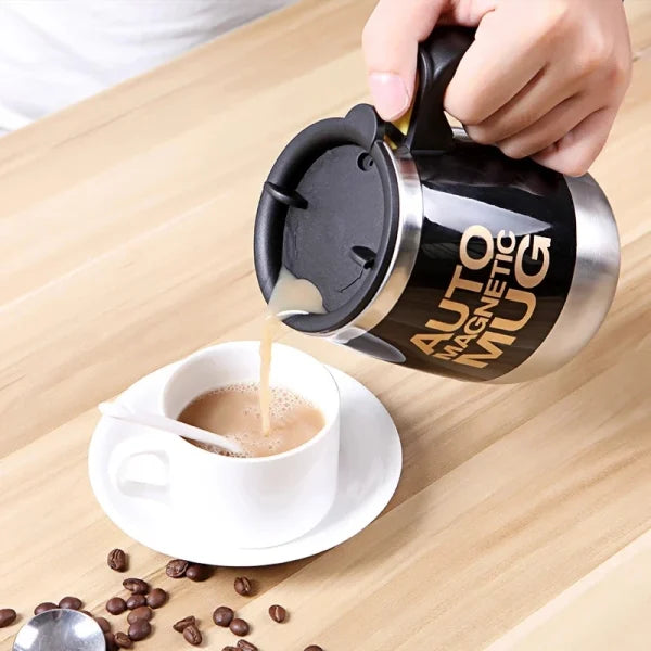 Auto Magnetic Self-Stirring Mug 400ml – 304 Stainless Steel Coffee & Milk Mixer (Battery Operated, Random Color)