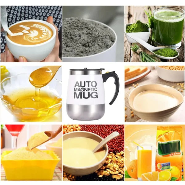Auto Magnetic Self-Stirring Mug 400ml – 304 Stainless Steel Coffee & Milk Mixer (Battery Operated, Random Color)