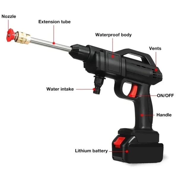 Automatic Cordless High-Pressure Car Wash Spray Gun – 48V Rechargeable Lithium Jet Washer with Foam Cannon & Nozzles (Without Box)