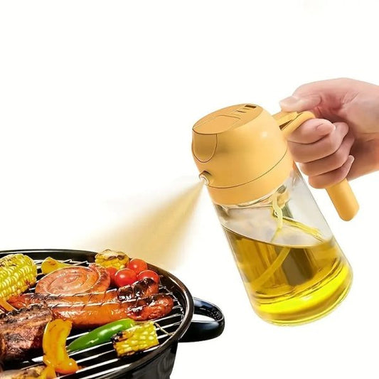 450ml Glass Oil Bottle & Dual-Use Dispenser Jug – High-Pressure Sprayer & Pour Spout for Cooking, Vinegar, and More (Random Color)