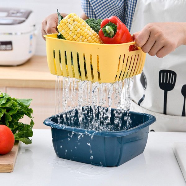 Multi-Function Double-Layer Draining Storage Basket with Lid | 2-in-1 Colander & Bowl Set (Random Color)