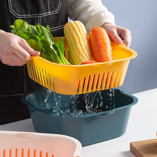 Multi-Function Double-Layer Draining Storage Basket with Lid | 2-in-1 Colander & Bowl Set (Random Color)