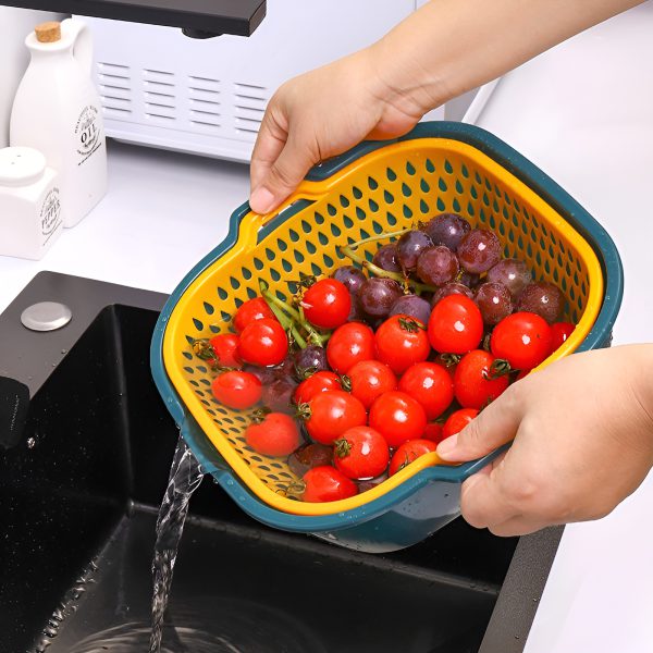 Multi-Function Double-Layer Draining Storage Basket with Lid | 2-in-1 Colander & Bowl Set (Random Color)