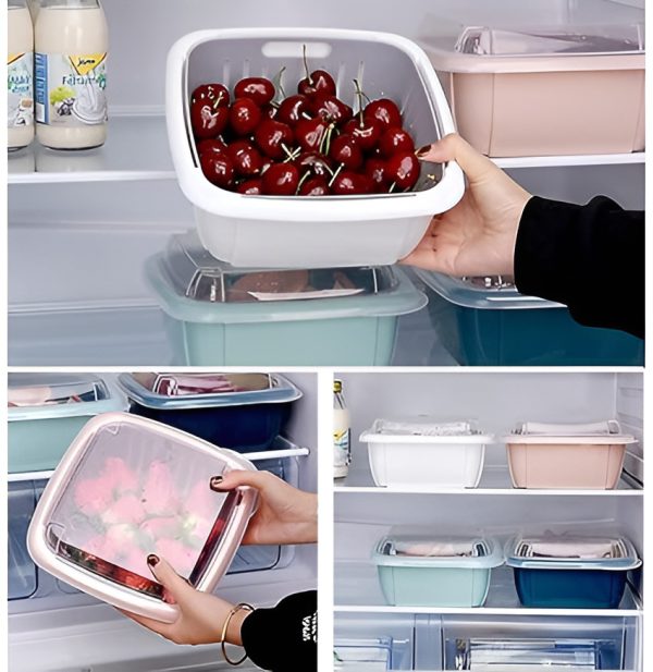 Multi-Function Double-Layer Draining Storage Basket with Lid | 2-in-1 Colander & Bowl Set (Random Color)