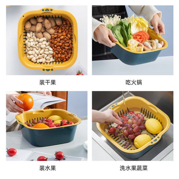 Multi-Function Double-Layer Draining Storage Basket with Lid | 2-in-1 Colander & Bowl Set (Random Color)