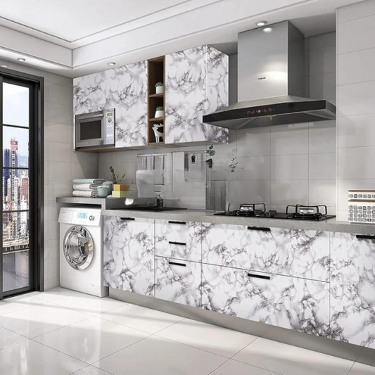 Self Adhesive White Marble Sheet Sticker for Kitchen, Cupboard, and Wall – 2 Meter Roll – Anti-Oil & Heat Resistant Wallpaper
