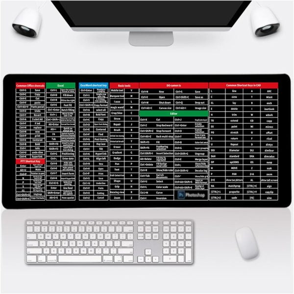 Shortcut Keyboard Table Mat – 30x80cm Office Desk Mat with Shortcut Keys for CAD, PS, AI, Excel, PPT, WO, and CDR | Anti-Slip, Lock Edge Design