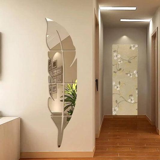 3D Acrylic Leaf Mirror Wall Sticker – 40 Inch – Decorative Room Wall Art – Self Adhesive
