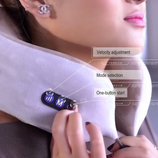 U-Shaped Neck Pillow Massager – USB Rechargeable Cervical & Shoulder Vibrating Massage Pillow for Home, Car & Travel