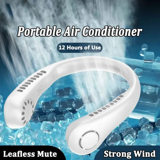 X5 Leafless Hanging Neck Fan – Portable USB Rechargeable Neck Fan with 3 Speeds & Adjustable Band (Random Color)